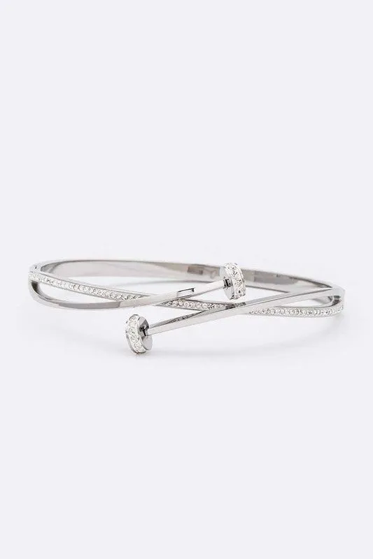 Crystal Pave Nail Stainless Steel Bangle