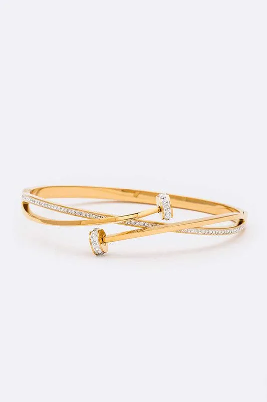 Crystal Pave Nail Stainless Steel Bangle