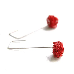 Cube RED earrings - Wire Crochet Earrings - Modern Jewelry - Geometric Earrings - Urban Fashion