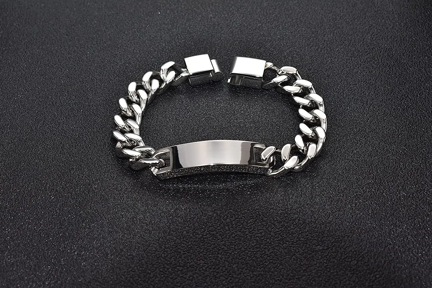 Customize Engrave ID Name Bar Bracelet for Men Stainless Steel Cuban Curb Link Chain Personalized Bracelets with Magnetic Buckle Clasp