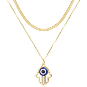 Dainty 14K Gold Layered Evil Eye Religious Necklace- Bergamot Blue Eye Snake