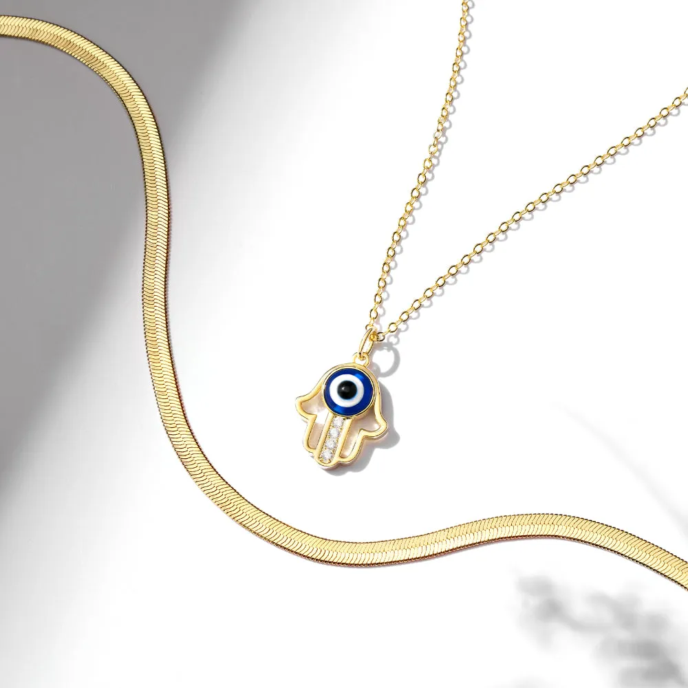 Dainty 14K Gold Layered Evil Eye Religious Necklace- Bergamot Blue Eye Snake