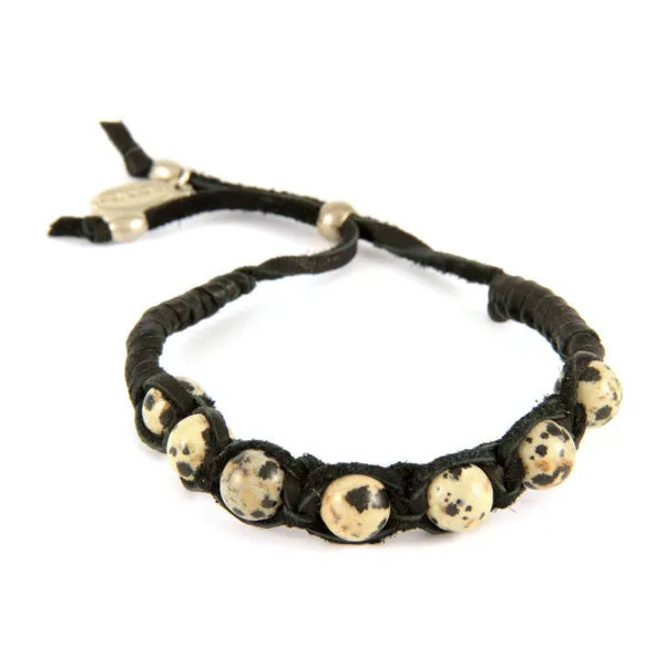 Dalmatian Semi Precious Beaded Deerskin Leather Adjustable Bracelet