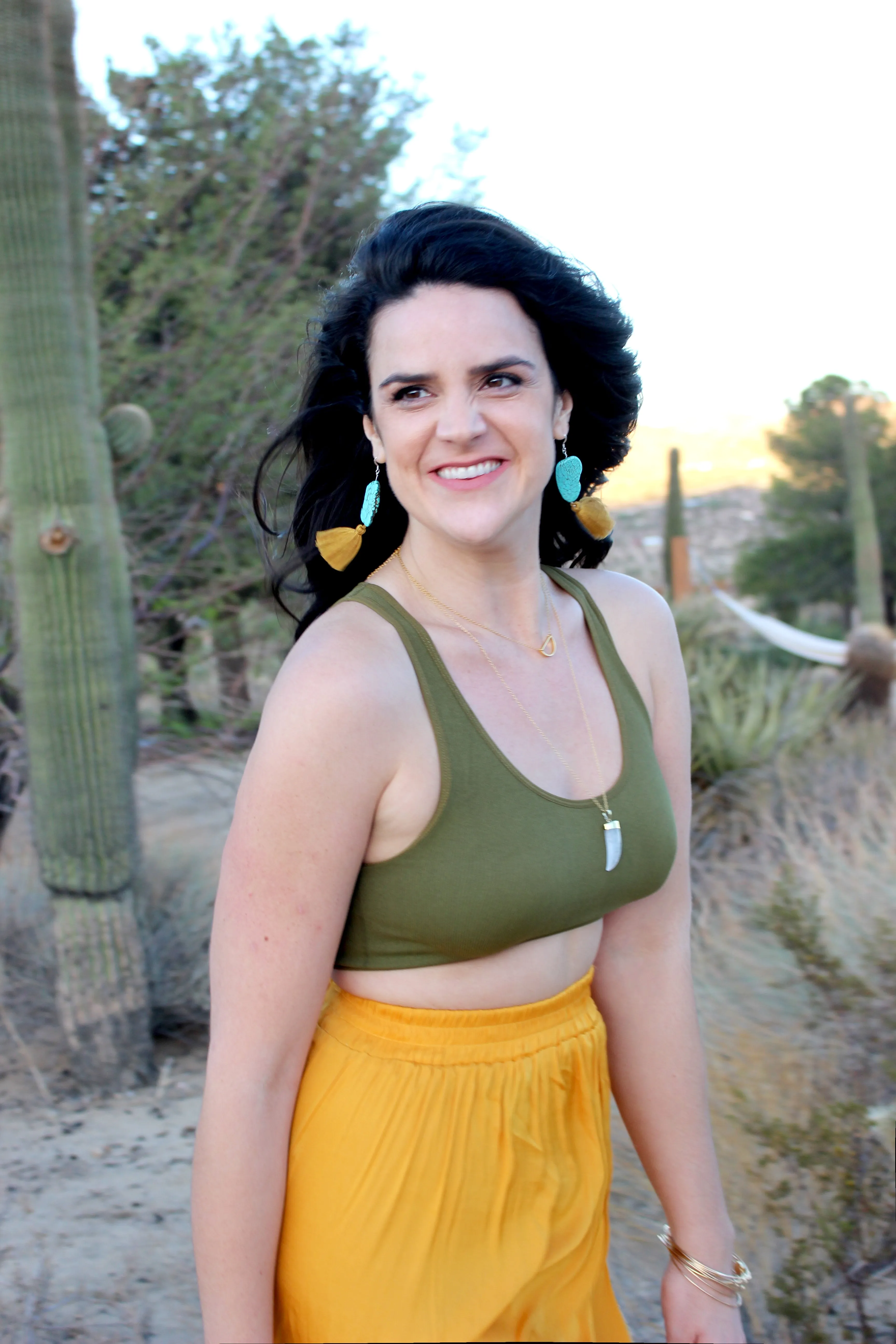 Desert Luck // Turquoise Chunk Tassel Earrings, Gold or Silver, Boho Jewelry // BH-E021