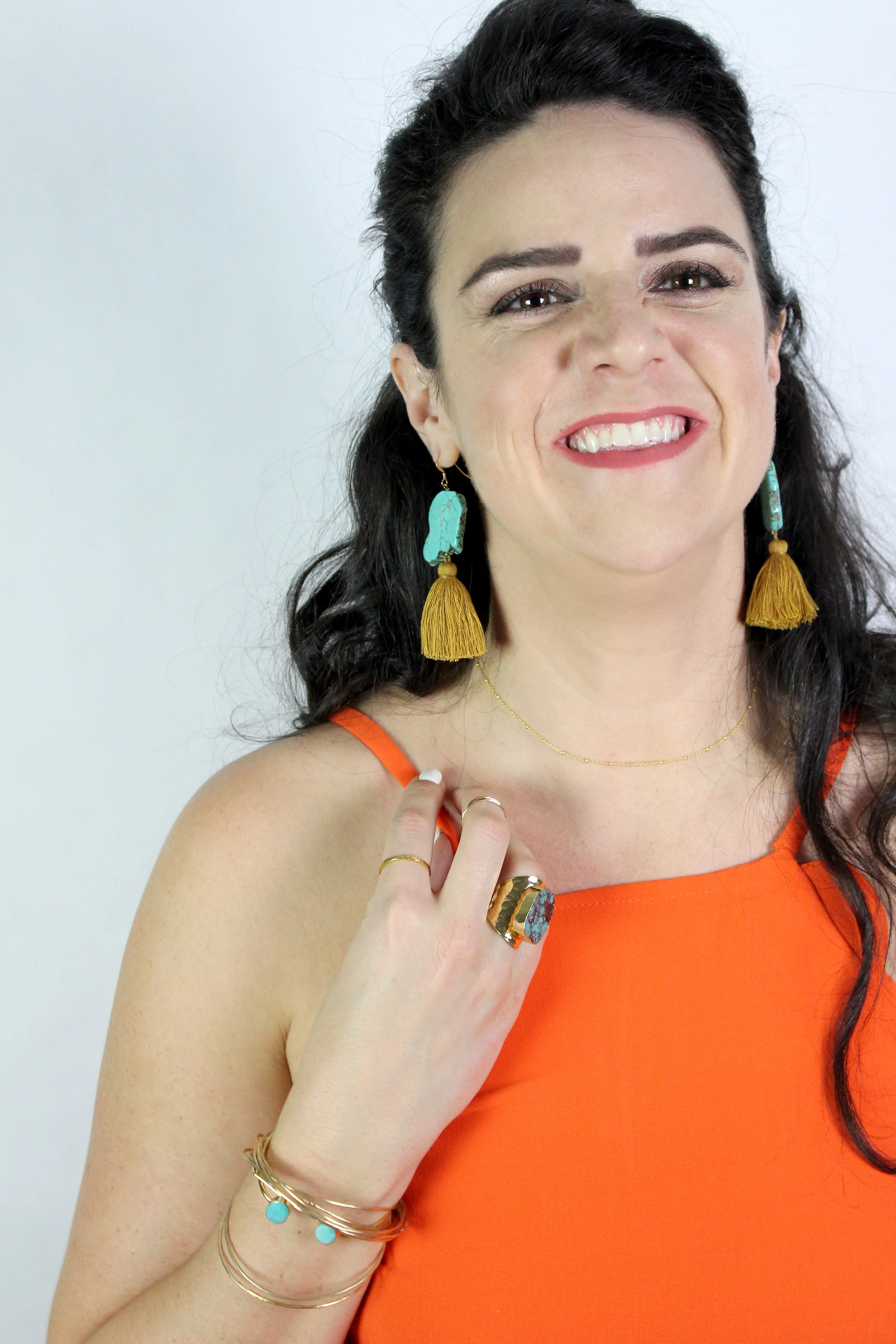 Desert Luck // Turquoise Chunk Tassel Earrings, Gold or Silver, Boho Jewelry // BH-E021