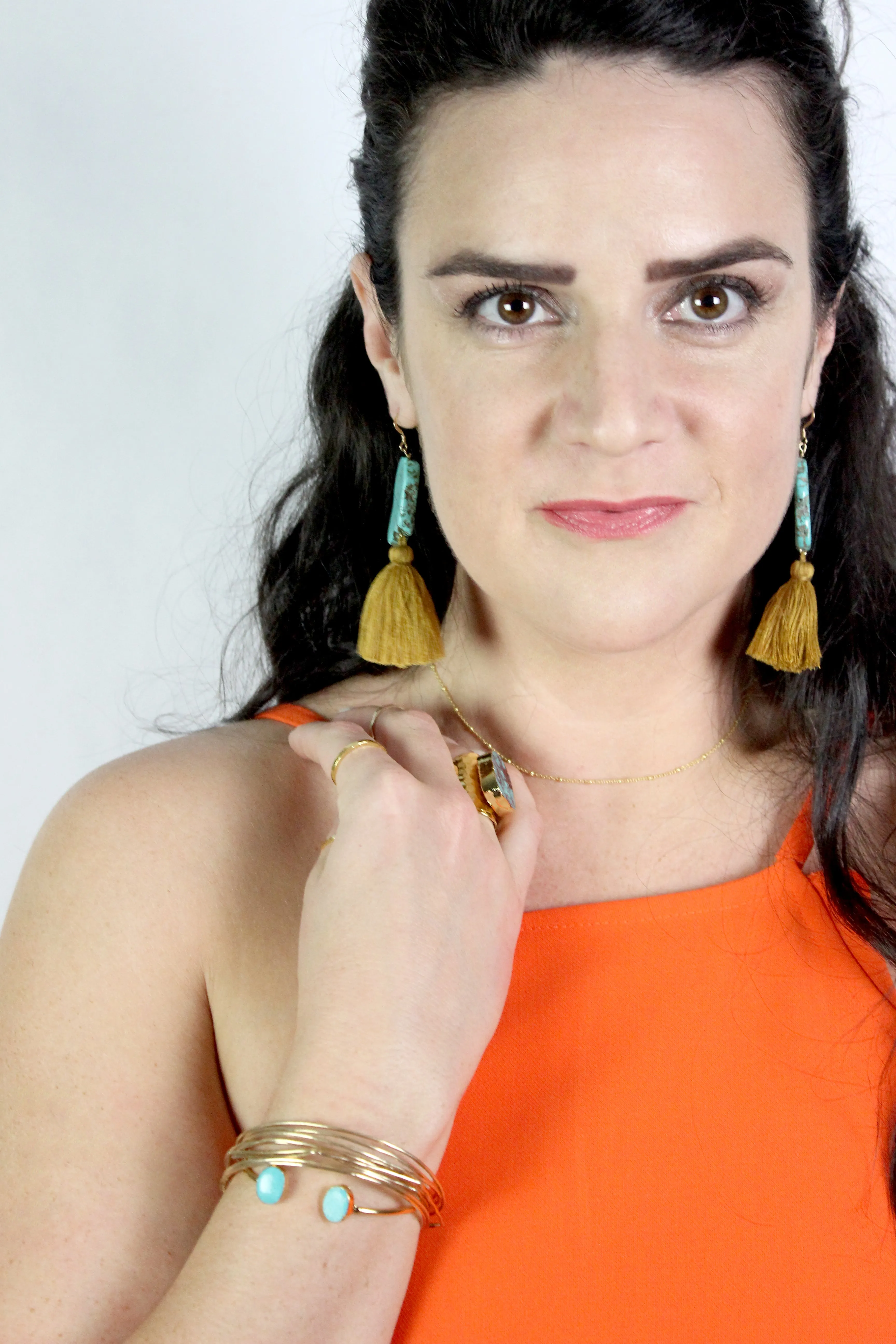 Desert Luck // Turquoise Chunk Tassel Earrings, Gold or Silver, Boho Jewelry // BH-E021