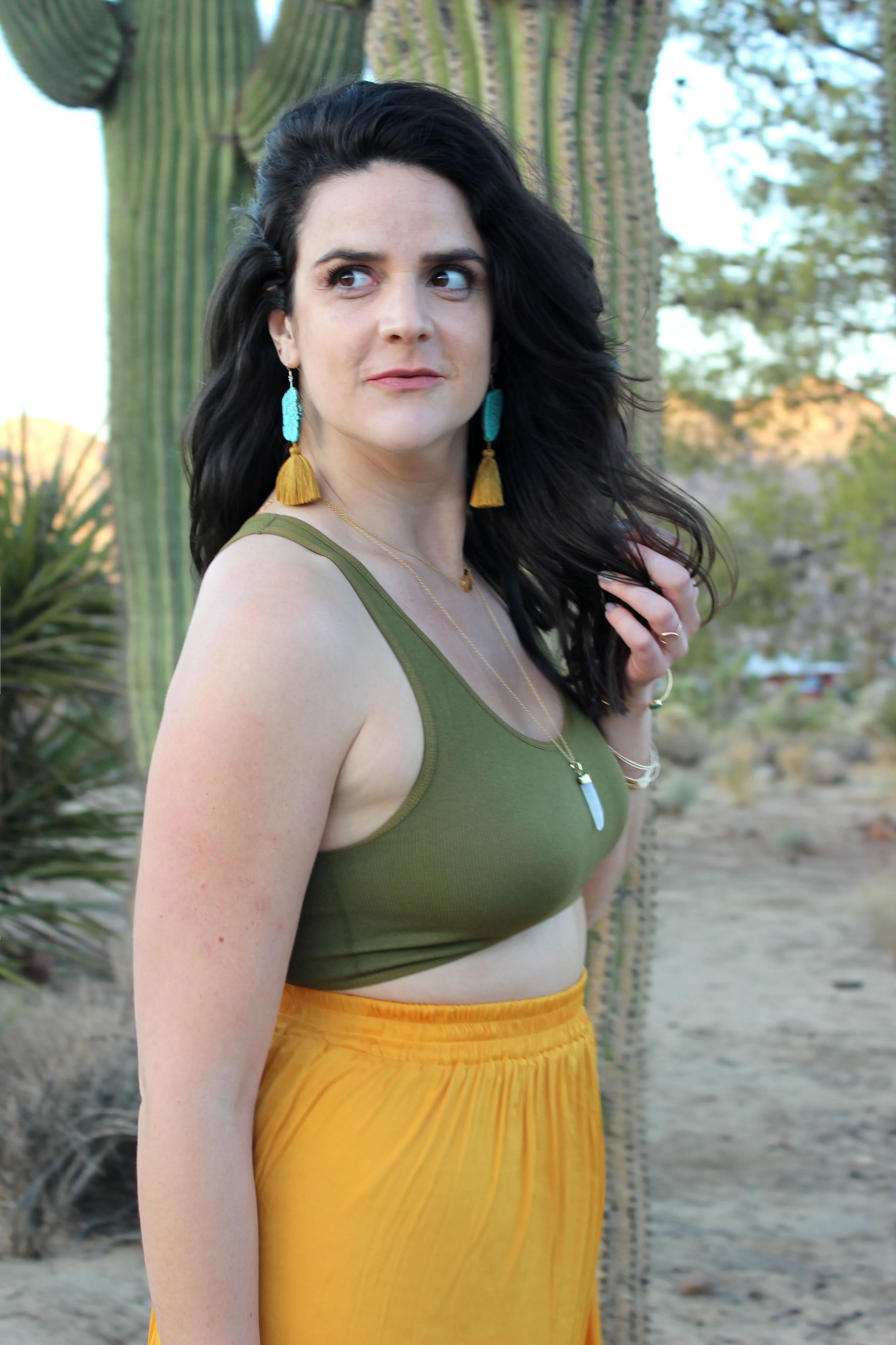 Desert Luck // Turquoise Chunk Tassel Earrings, Gold or Silver, Boho Jewelry // BH-E021