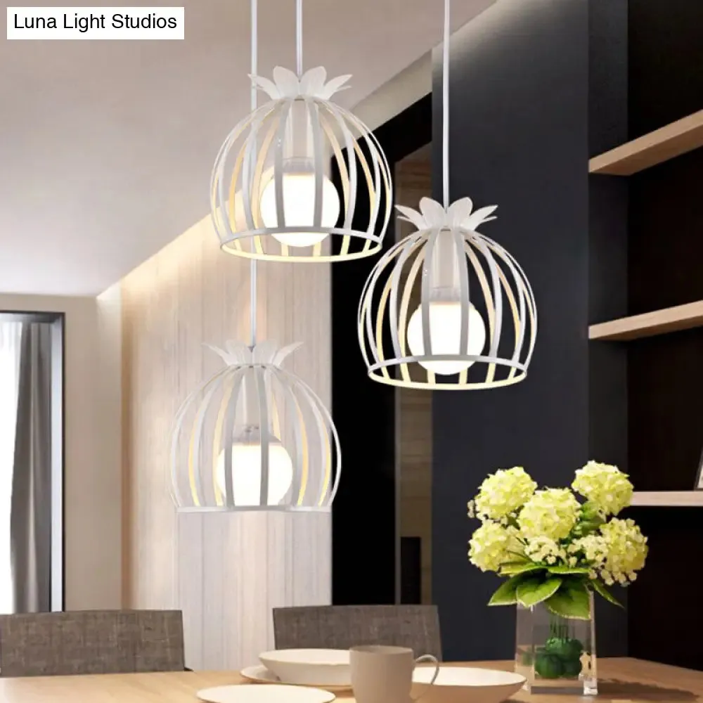 Dome Cage Pendant Light with 3 Heads in Metallic Loft Style for Dining Room - Black/White