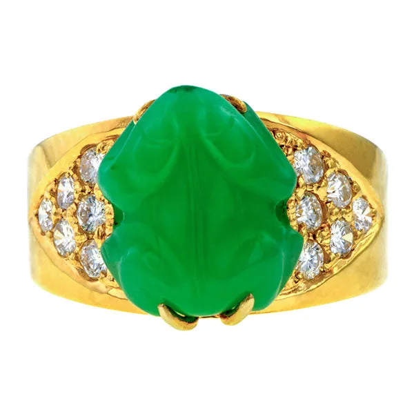 Estate Carved Jade & Diamond Ring