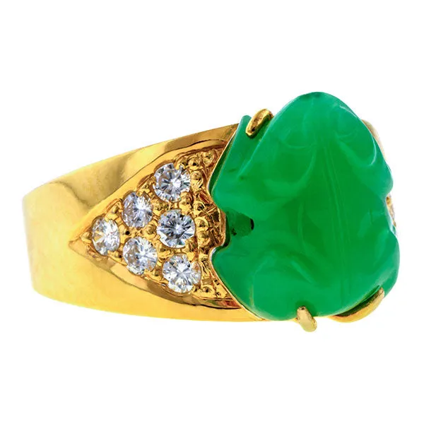 Estate Carved Jade & Diamond Ring