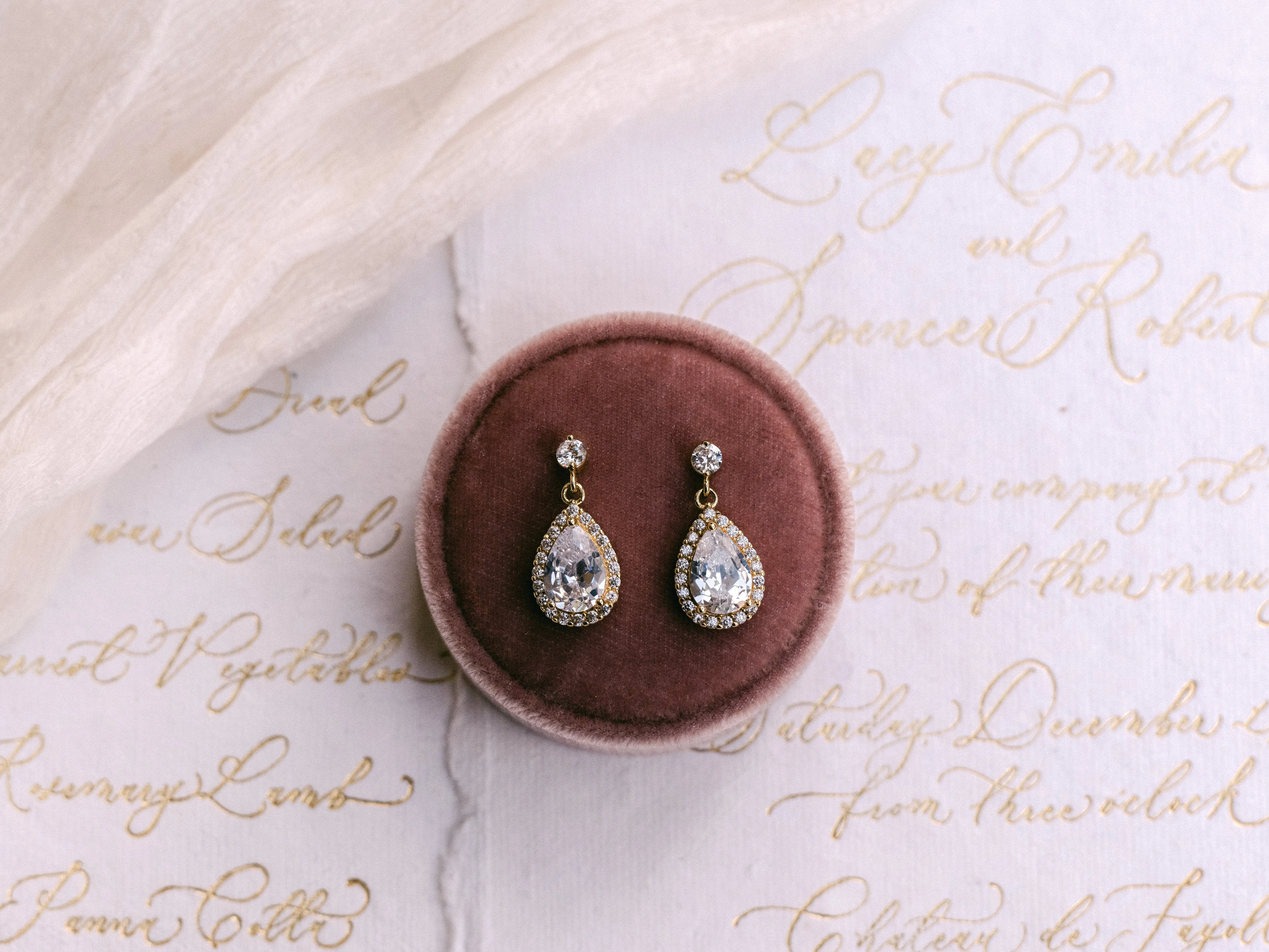 Estelle - Dainty Crystal Bridal Drop Earrings