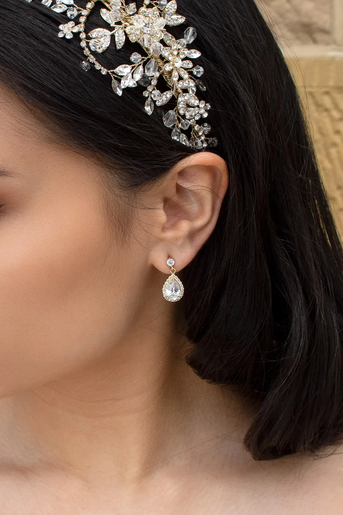 Estelle - Dainty Crystal Bridal Drop Earrings