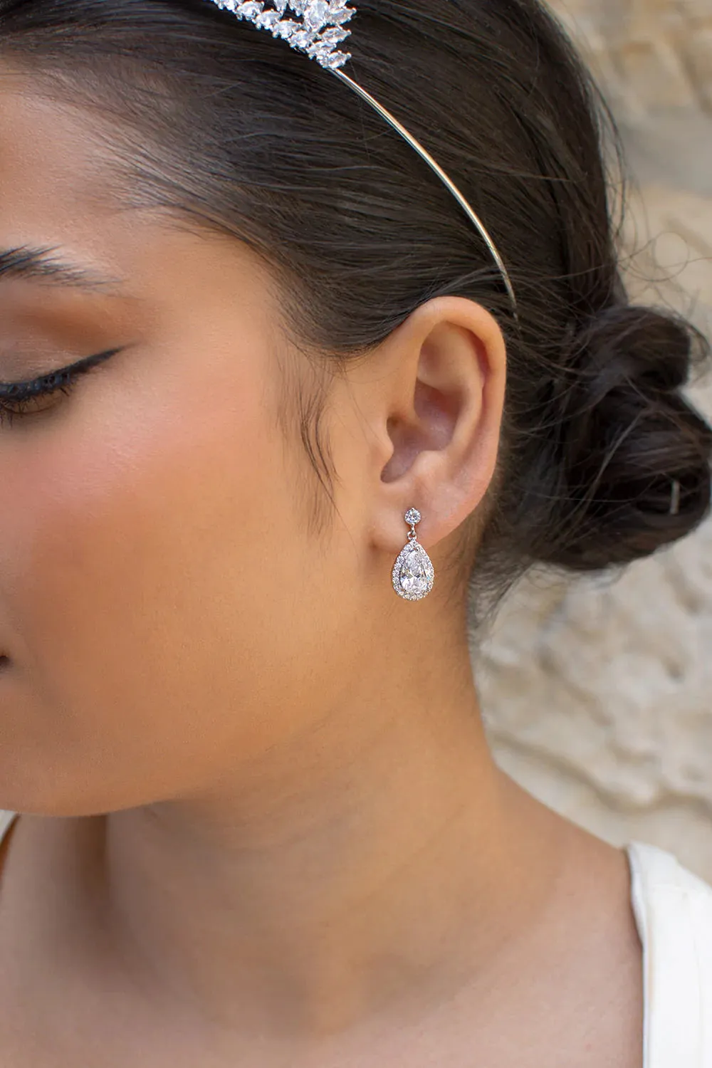 Estelle - Dainty Crystal Bridal Drop Earrings