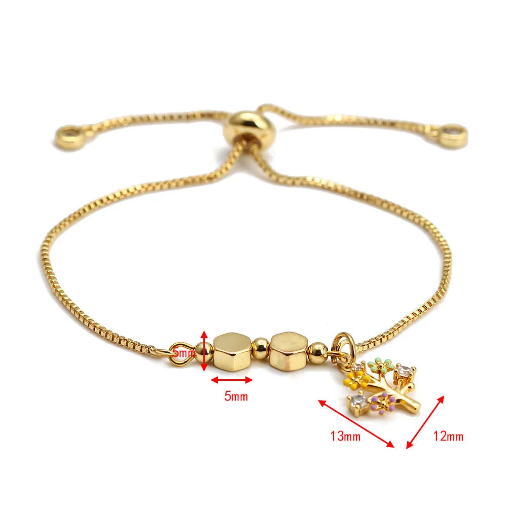 EVIL EYE Fatima Hand Tree Turkish Evil Eye Charm Bracelet Gold Color Adjustable Bracelet Fashion Jewelry for Women Girls BE149