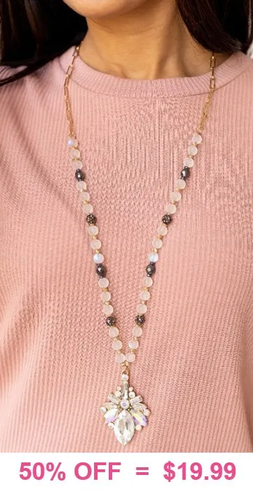 Frosted Beaded necklace with crystal pendant