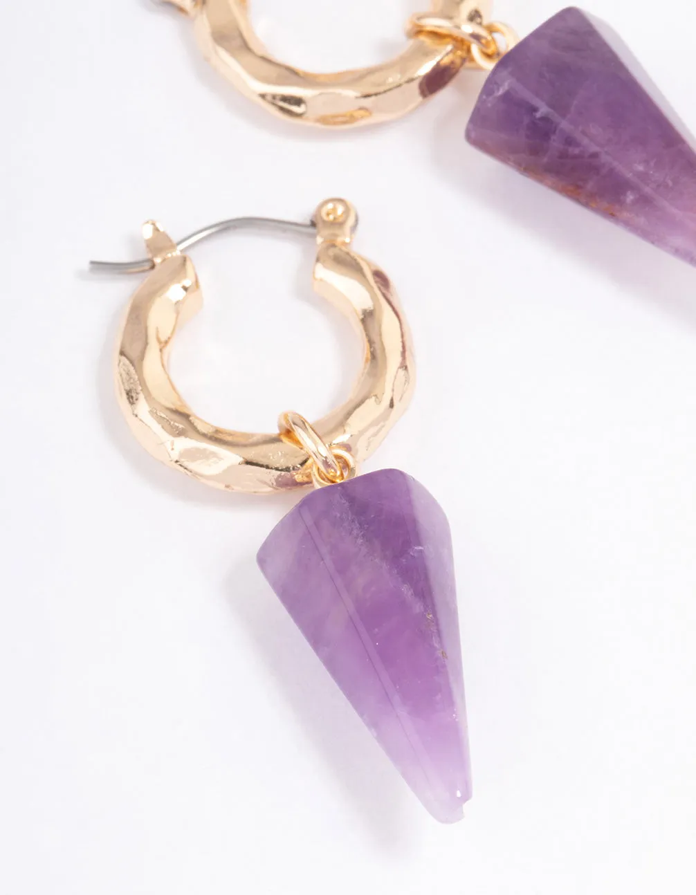 Gold Amethyst Triangle Hoop Earrings