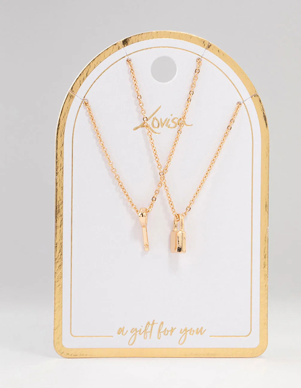 Gold Lock & Key Necklace 2-Pack