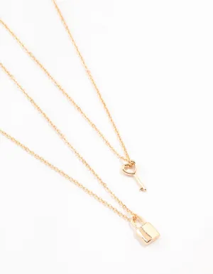 Gold Lock & Key Necklace 2-Pack