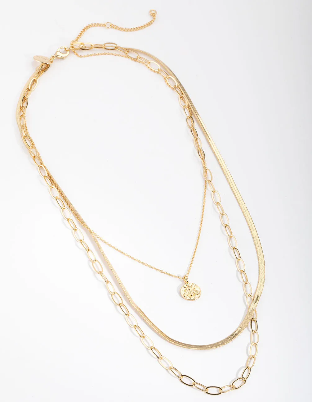 Gold Plated Disc Layered Necklace