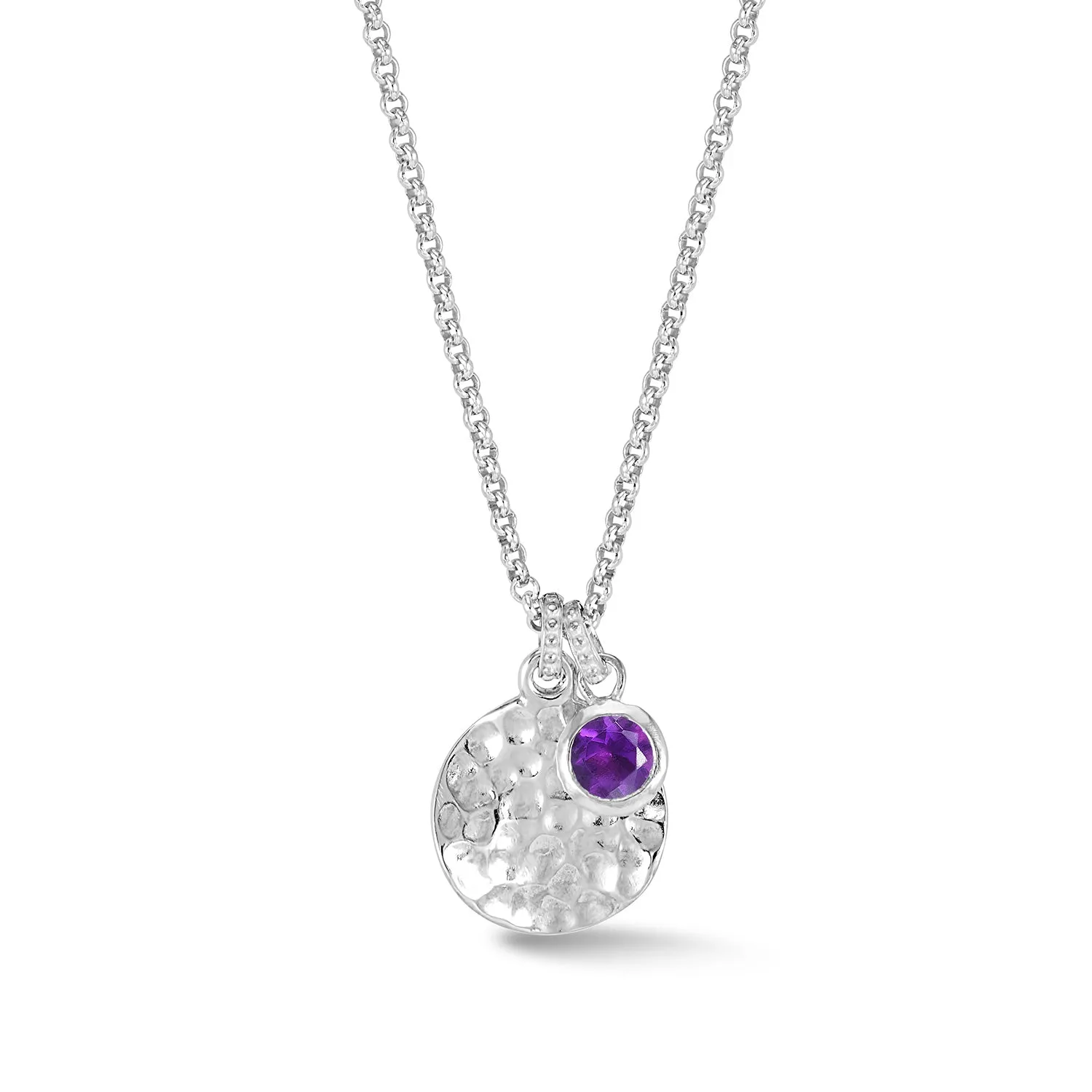 Hammered Disc & 5mm Amethyst Array Pendant