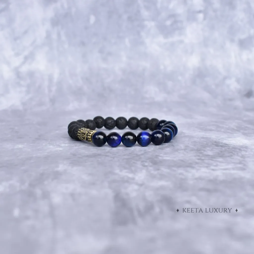 Hamsa Protection - Blue Tiger's Eye & Lava Bracelets