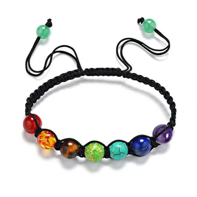 Hand Braided Adjustable Rope Bracelet 12 Colorful Chakra Healing Beads Braclet For Ladies Yoga Meditation