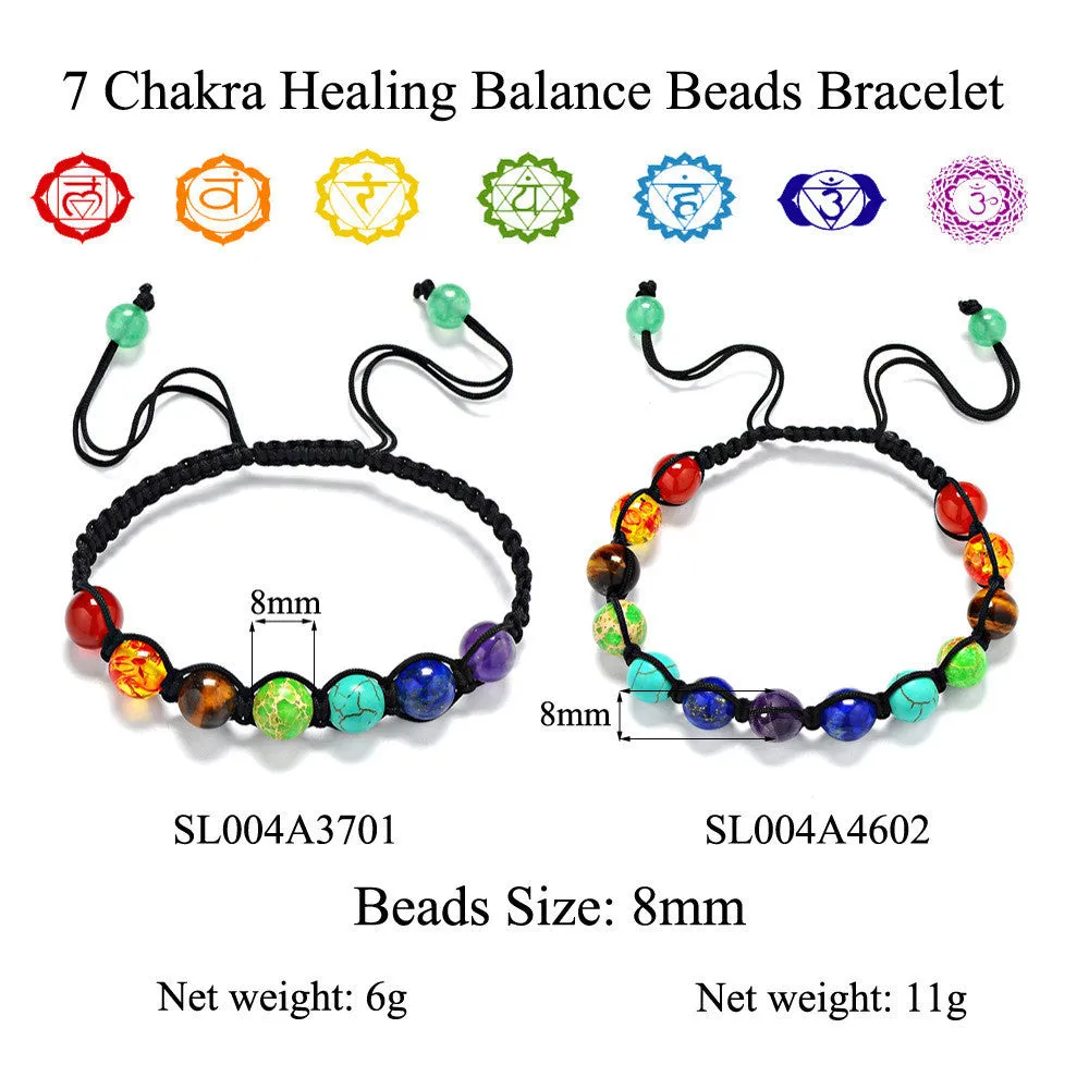 Hand Braided Adjustable Rope Bracelet 12 Colorful Chakra Healing Beads Braclet For Ladies Yoga Meditation