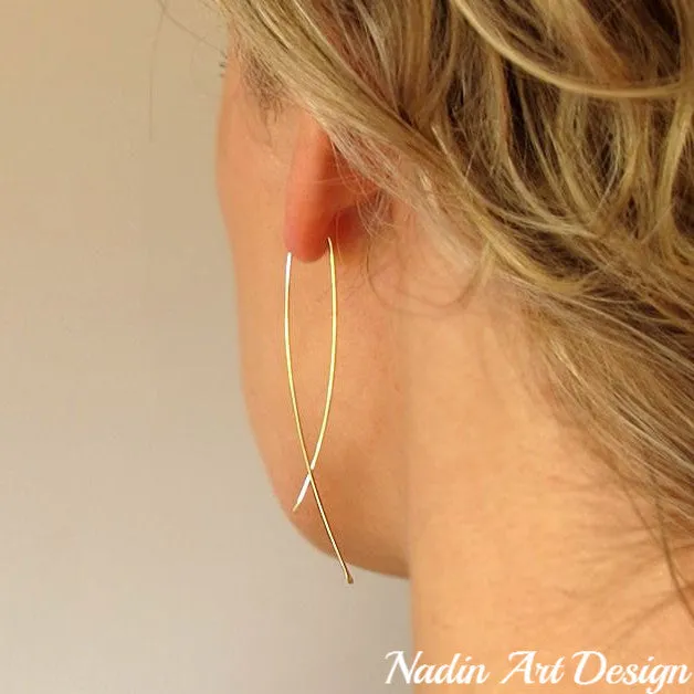 Long Gold Earrings - Modern Earrings - Wire Threader Earrings