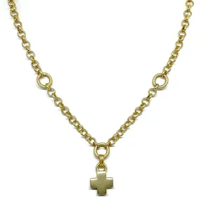 Matte Gold Cross Pendant On Matte Gold Chain Necklace