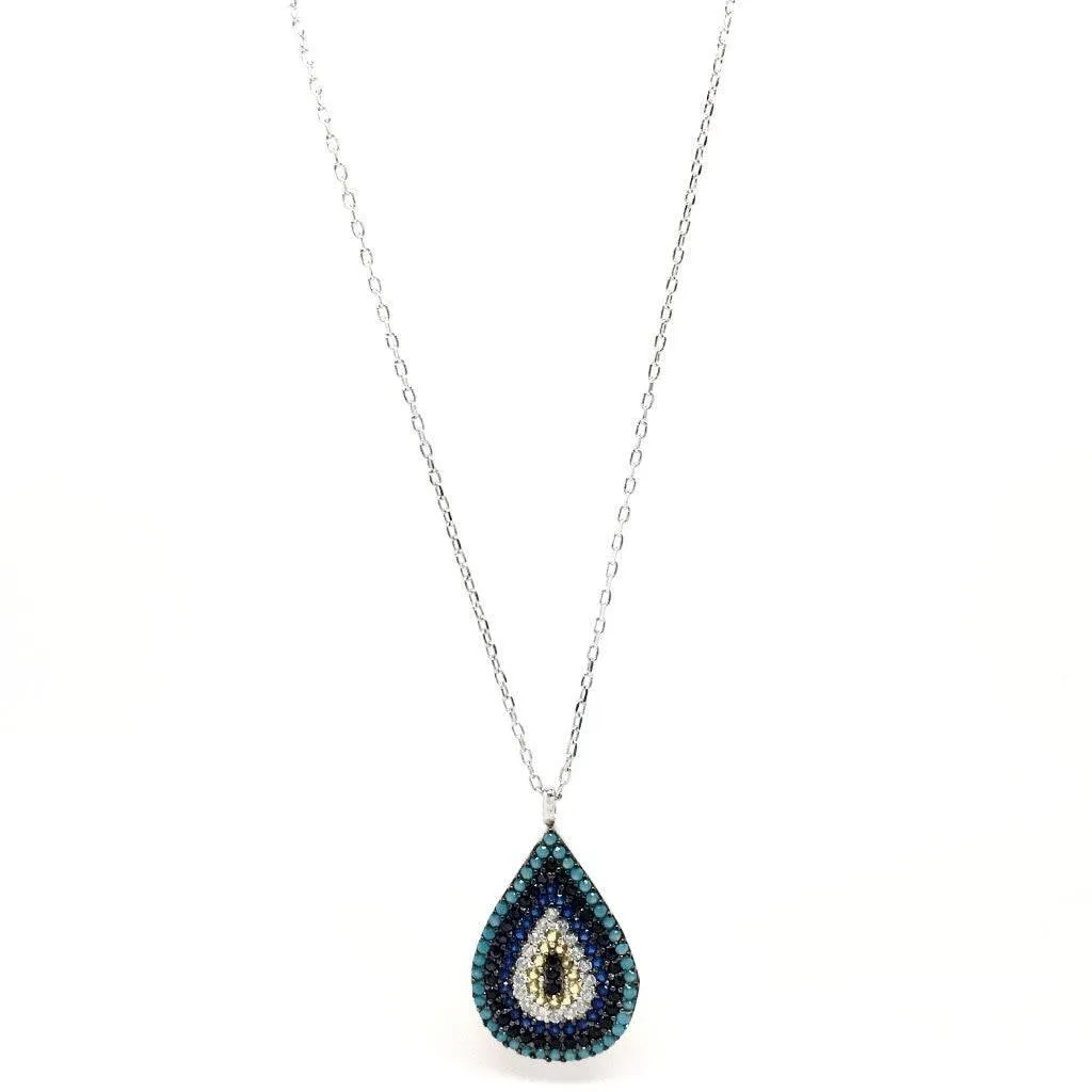 Mediterranean Style Sterling Silver Drop Pendant with Cubic Zirconia Stones