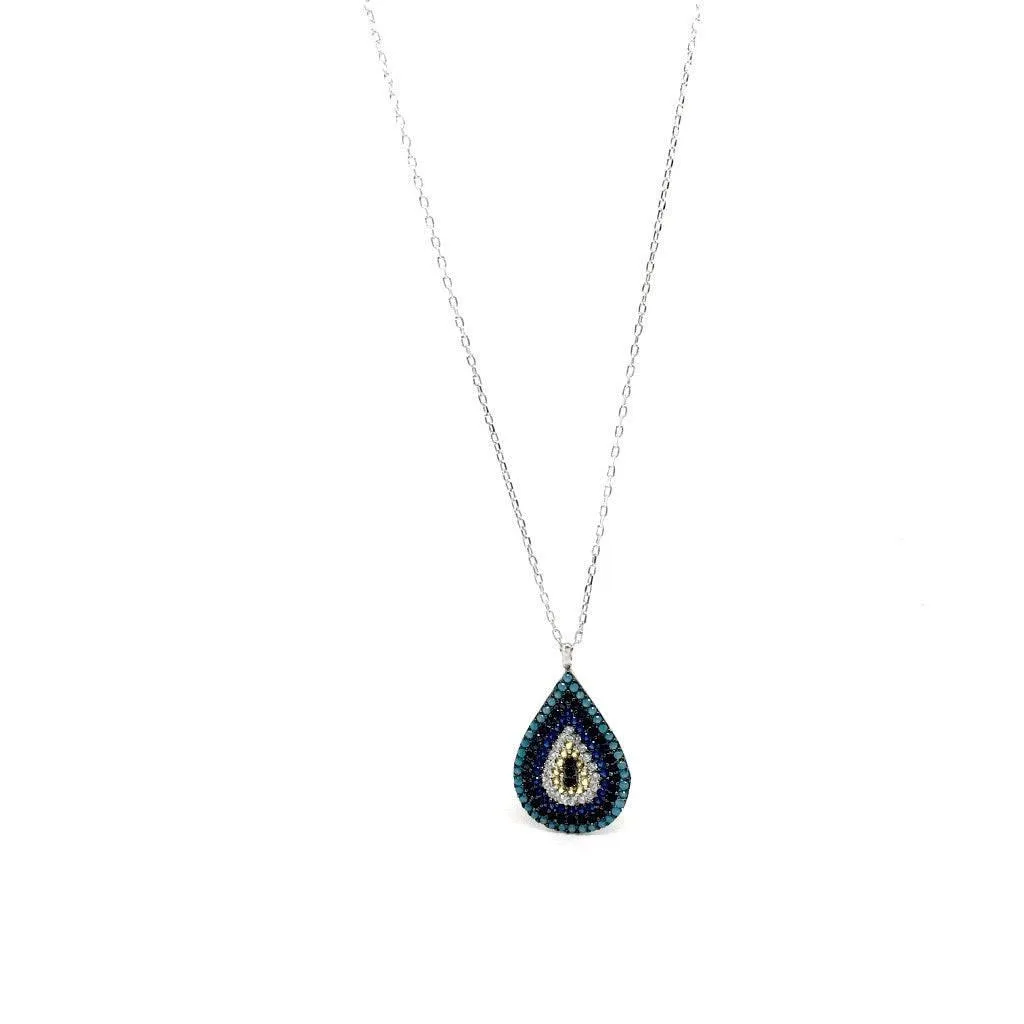 Mediterranean Style Sterling Silver Drop Pendant with Cubic Zirconia Stones