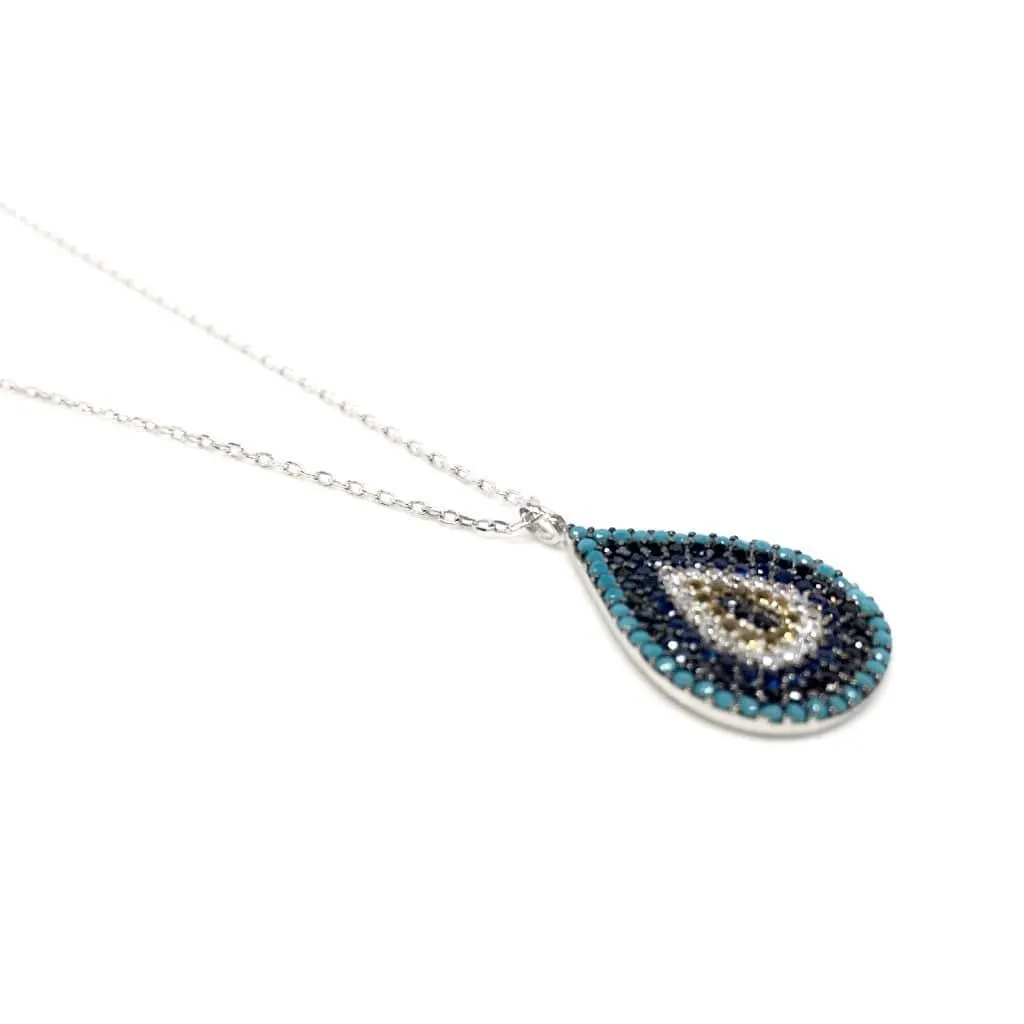 Mediterranean Style Sterling Silver Drop Pendant with Cubic Zirconia Stones