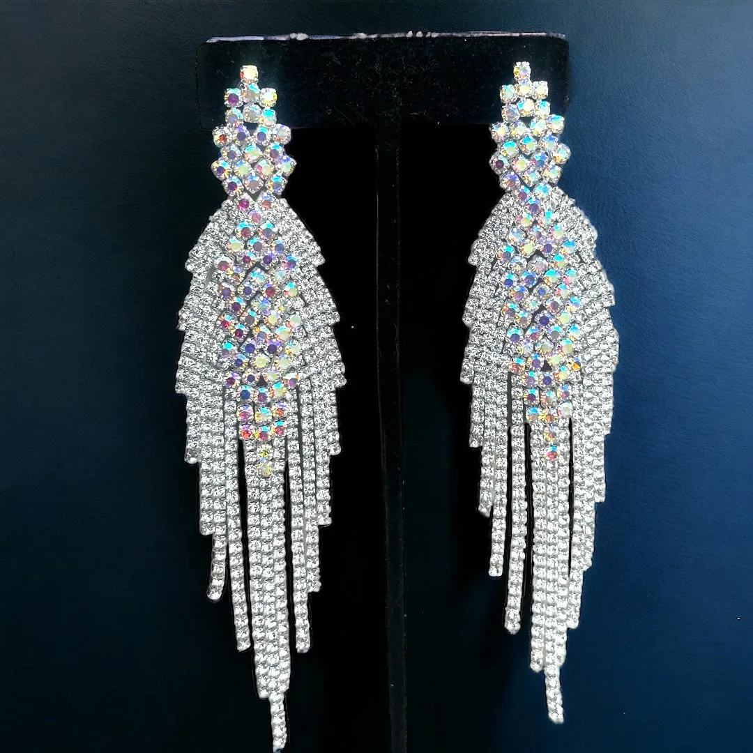 MEENA - ab & clear fringe pave crystal rhinestone earrings