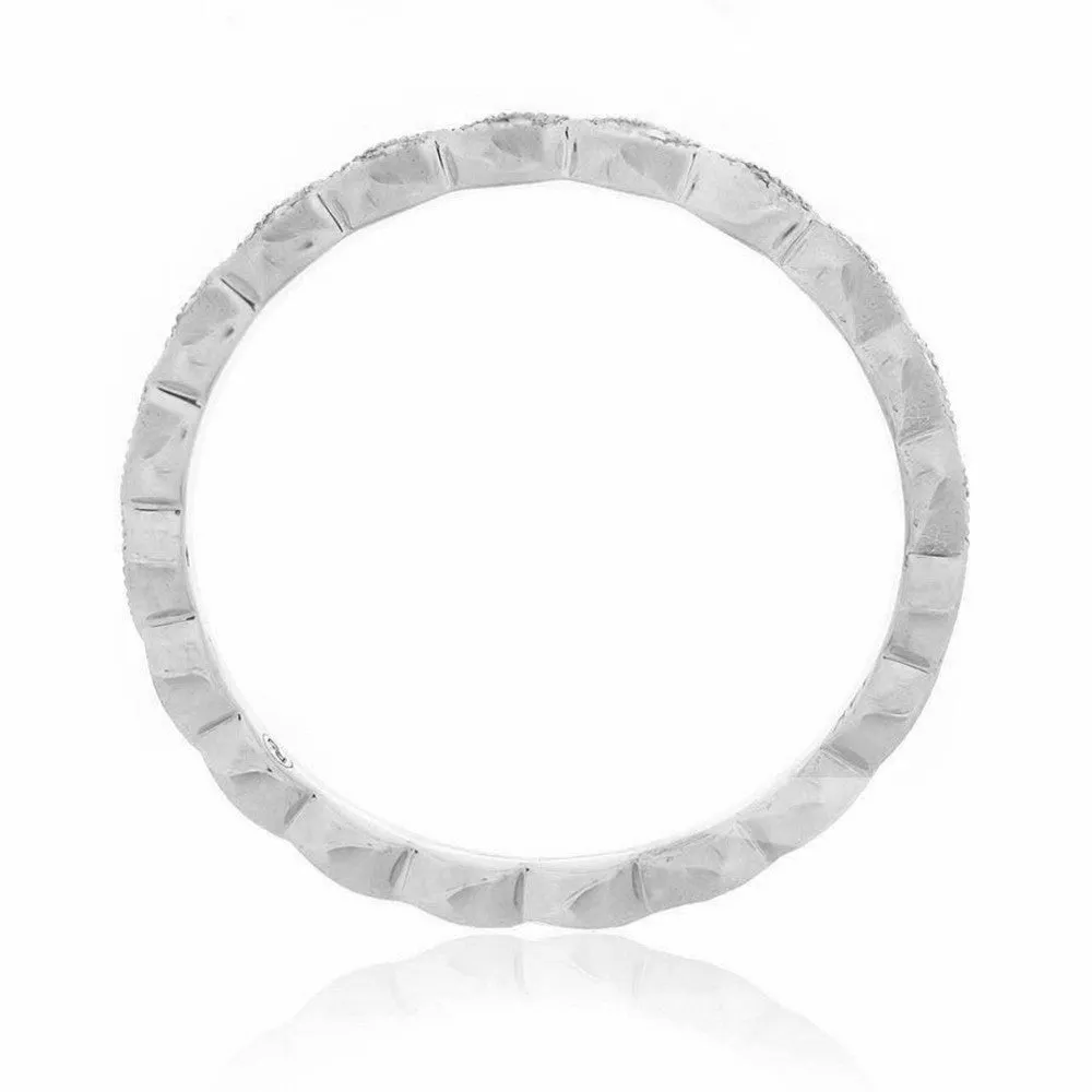 Milgrain Leaf White Diamond Band