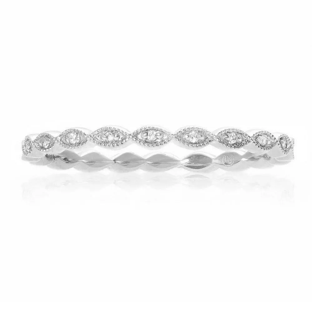 Milgrain Leaf White Diamond Band