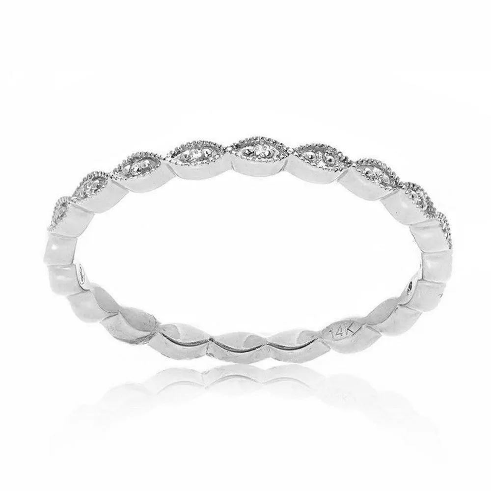 Milgrain Leaf White Diamond Band