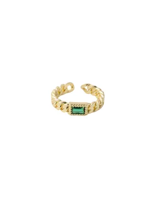 Mocha Emerson Chain Adjustable Ring - Emerald/Gold