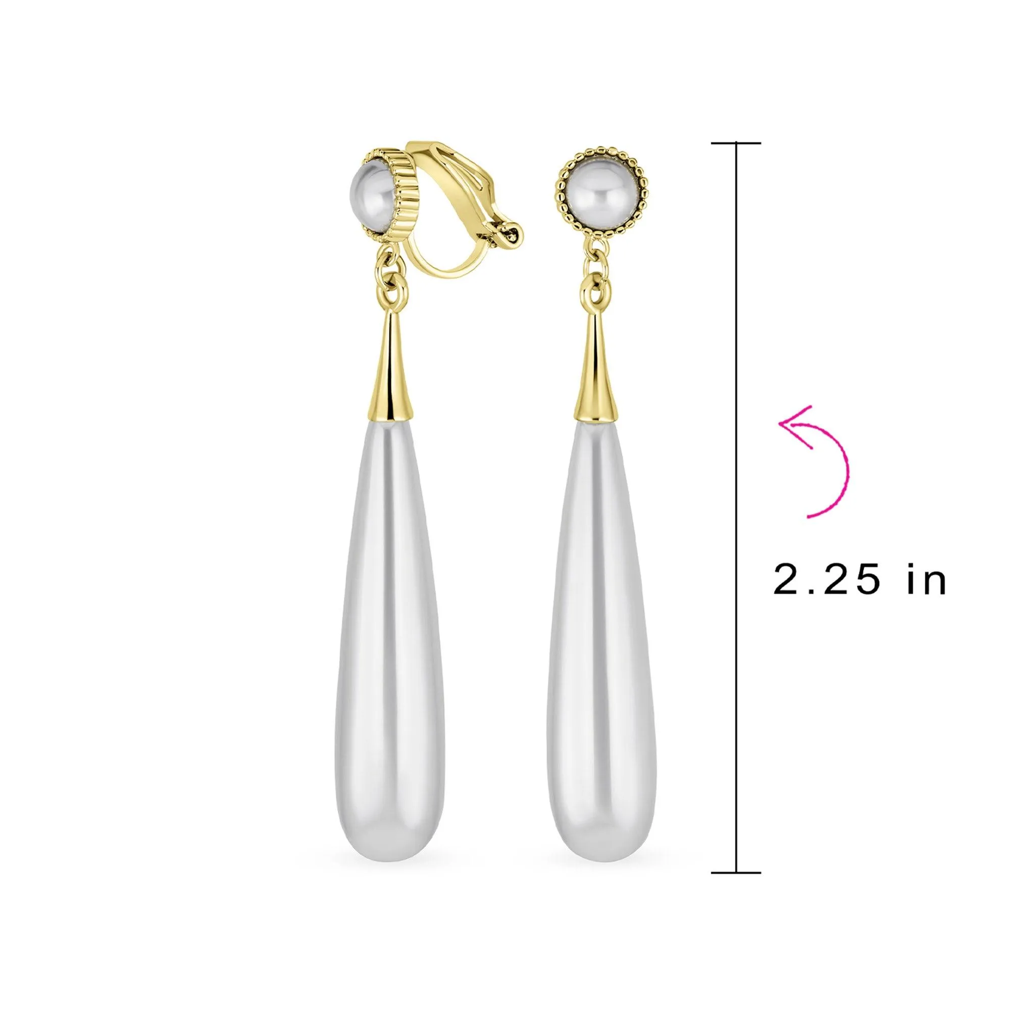 Modern Bridal Geometric Linear Dangle Earrings with Simulated Pearl Clip-on