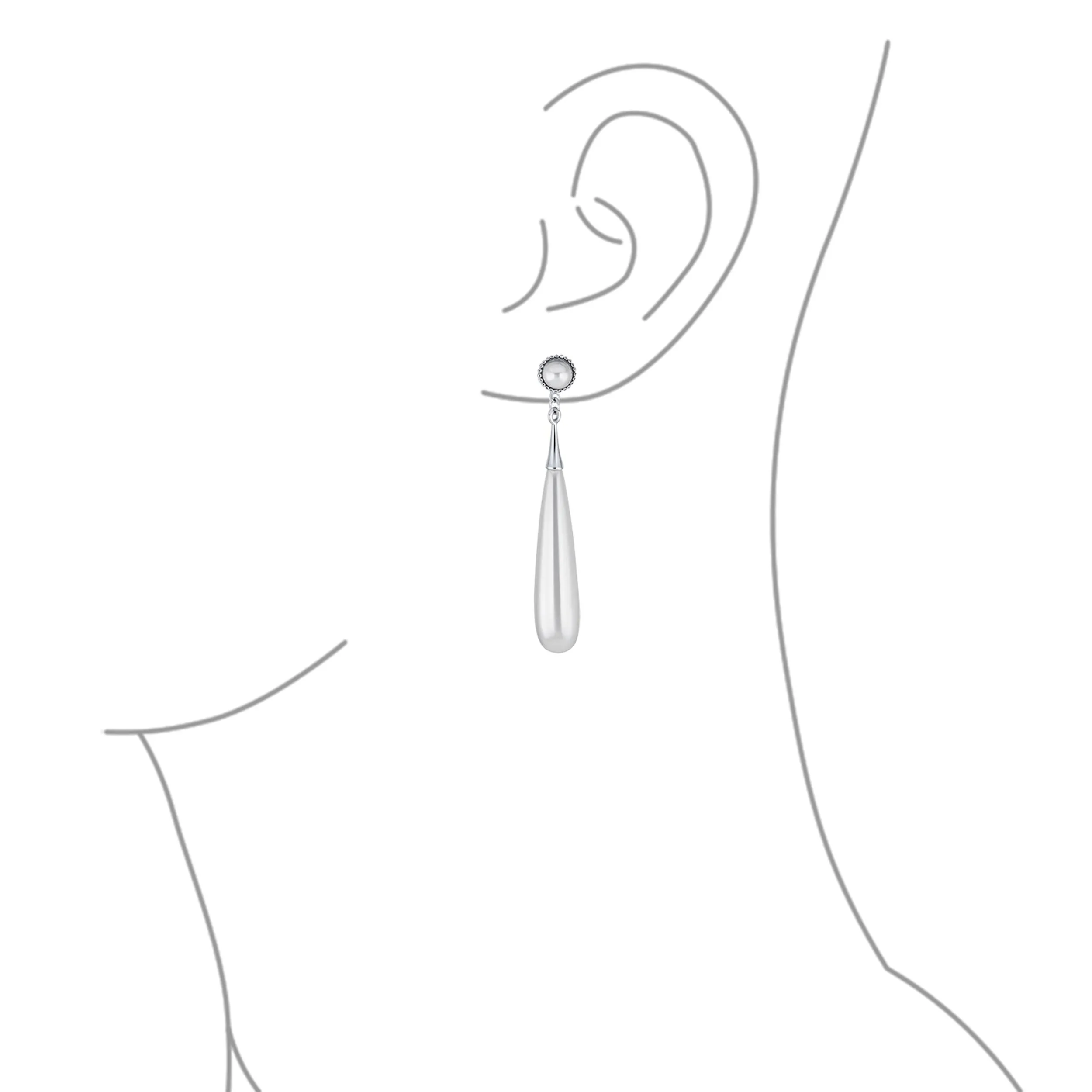 Modern Bridal Geometric Linear Dangle Earrings with Simulated Pearl Clip-on