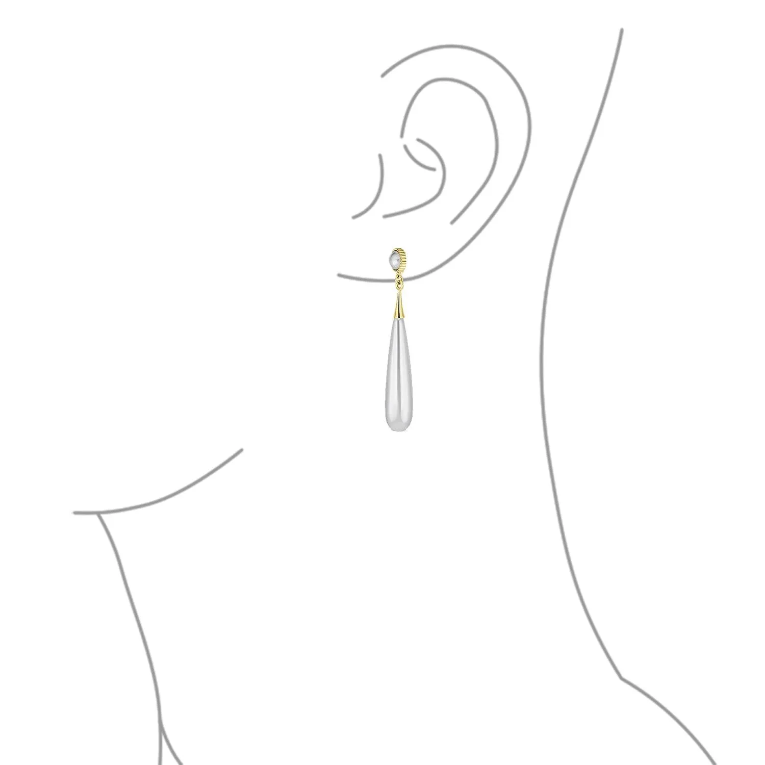 Modern Bridal Geometric Linear Dangle Earrings with Simulated Pearl Clip-on