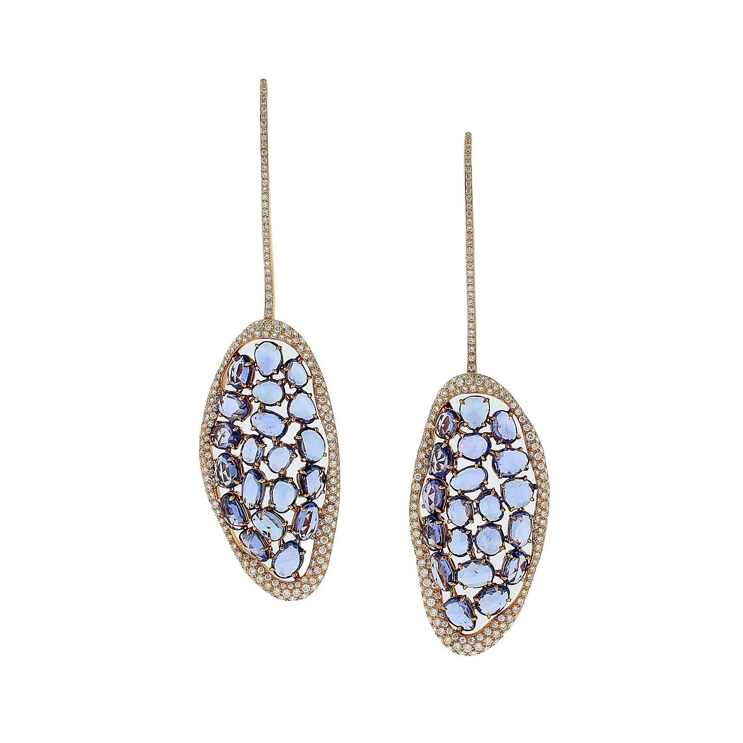 Modern Sapphire Diamond Gold Drop Earrings