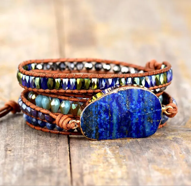 Natural Lapis Lazuli Bohemian Crystal Bracelet for Women Charms Gifts for Mom