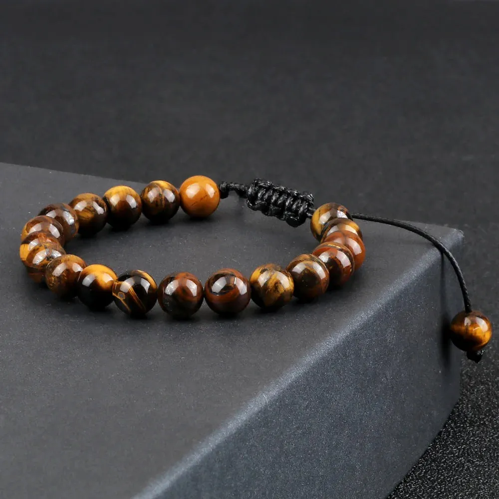 Natural Tiger Eye Stone Bracelet 4 6 8mm Round Beads Braided String Bracelets & Bangles Handmade Adjustable Yoga Wrist Jewelry