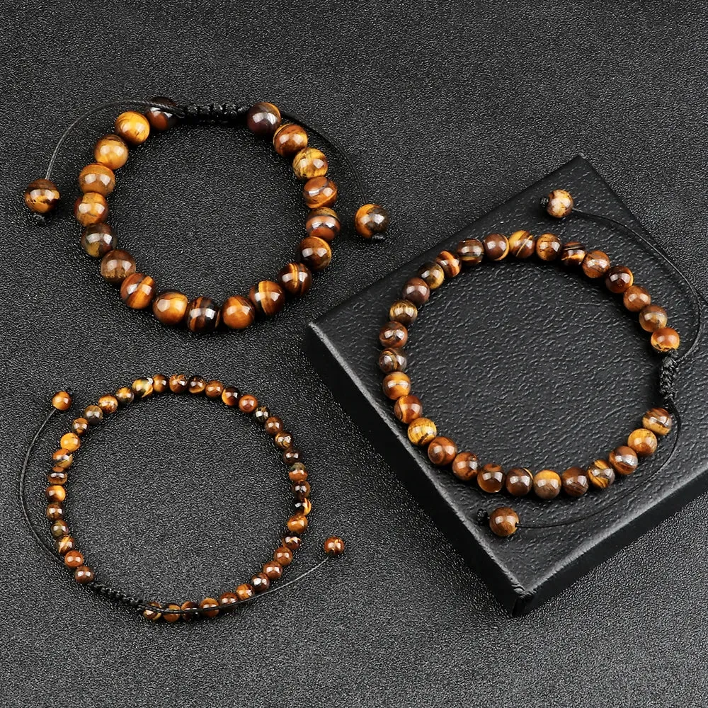 Natural Tiger Eye Stone Bracelet 4 6 8mm Round Beads Braided String Bracelets & Bangles Handmade Adjustable Yoga Wrist Jewelry