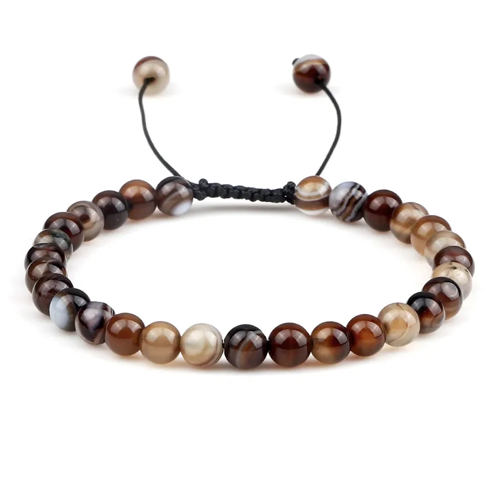 Natural Tiger Eye Stone Bracelet 4 6 8mm Round Beads Braided String Bracelets & Bangles Handmade Adjustable Yoga Wrist Jewelry