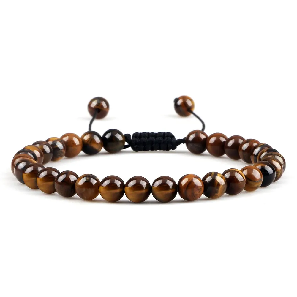 Natural Tiger Eye Stone Bracelet 4 6 8mm Round Beads Braided String Bracelets & Bangles Handmade Adjustable Yoga Wrist Jewelry