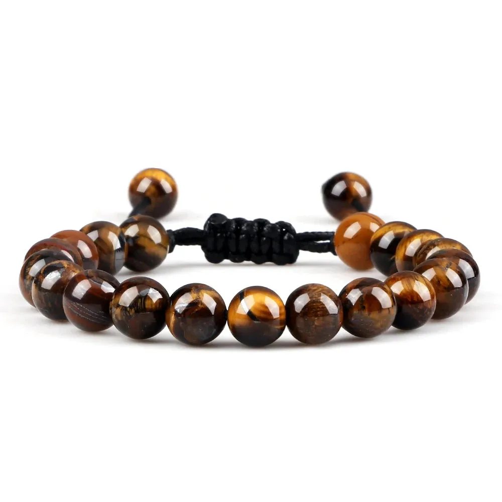 Natural Tiger Eye Stone Bracelet 4 6 8mm Round Beads Braided String Bracelets & Bangles Handmade Adjustable Yoga Wrist Jewelry