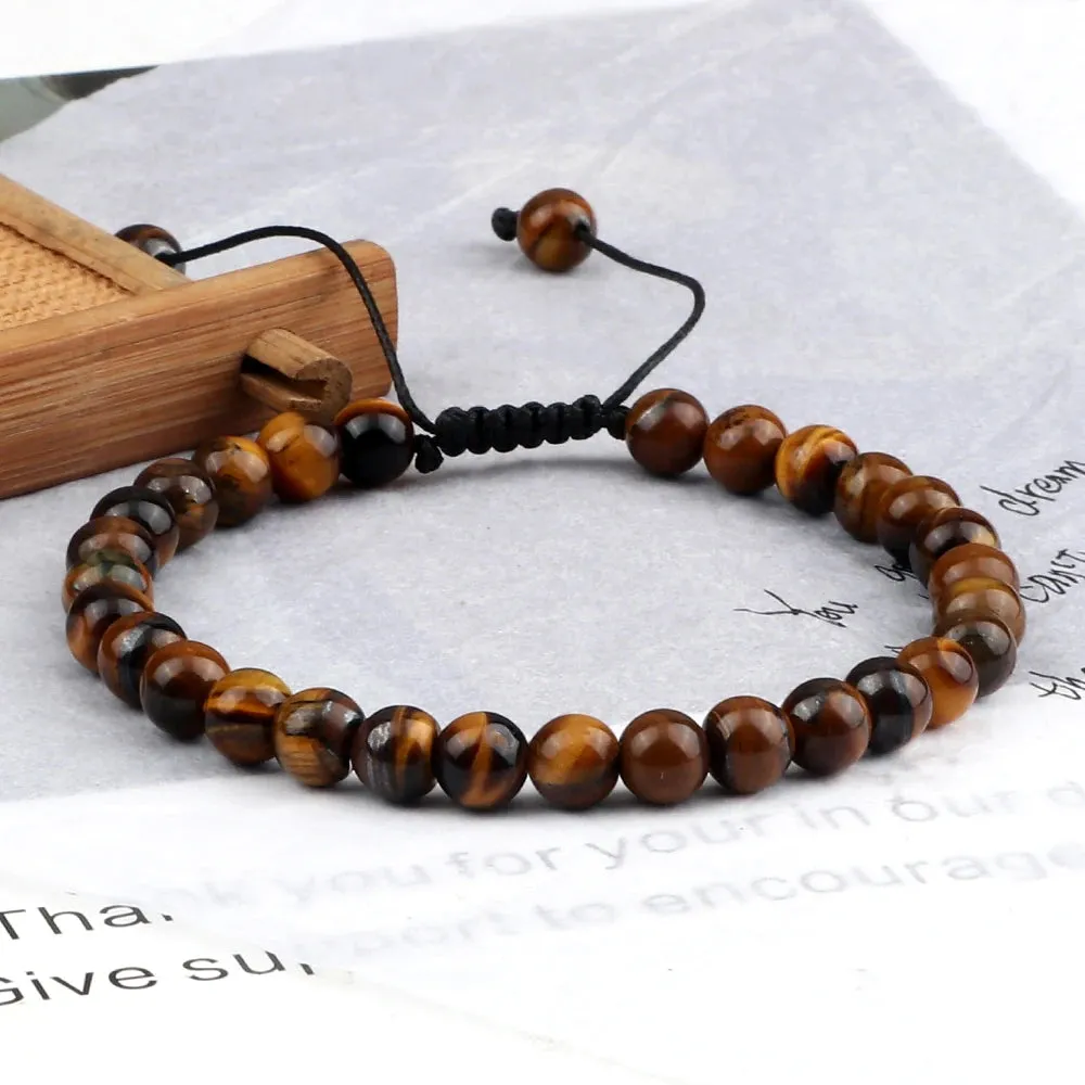 Natural Tiger Eye Stone Bracelet 4 6 8mm Round Beads Braided String Bracelets & Bangles Handmade Adjustable Yoga Wrist Jewelry