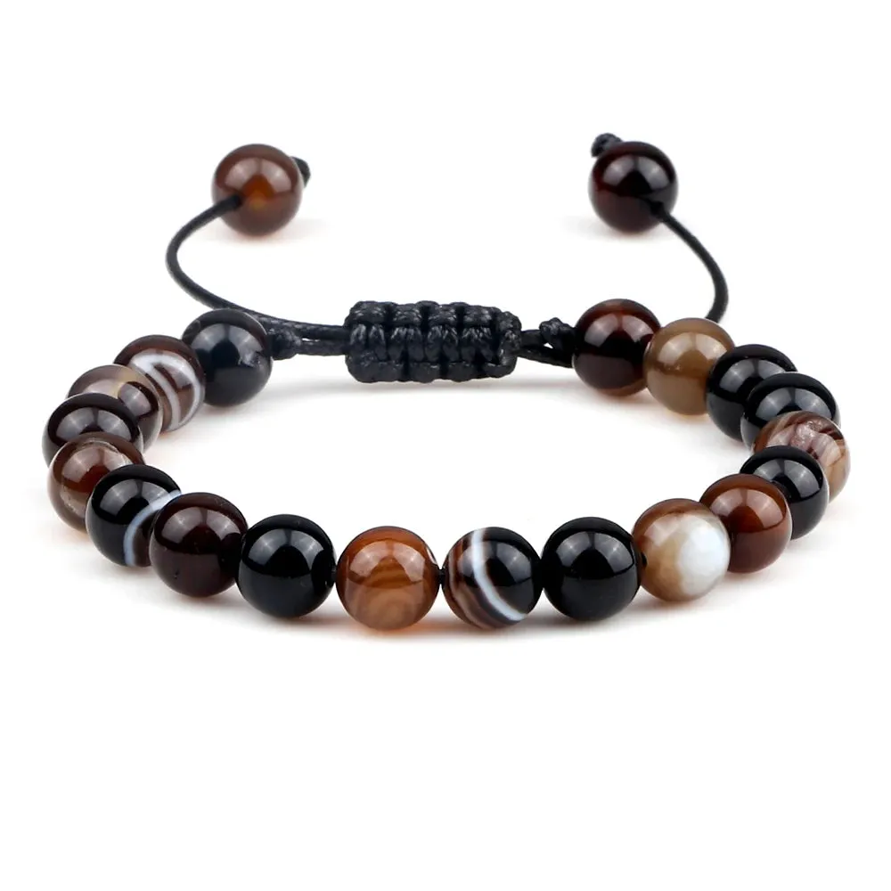 Natural Tiger Eye Stone Bracelet 4 6 8mm Round Beads Braided String Bracelets & Bangles Handmade Adjustable Yoga Wrist Jewelry