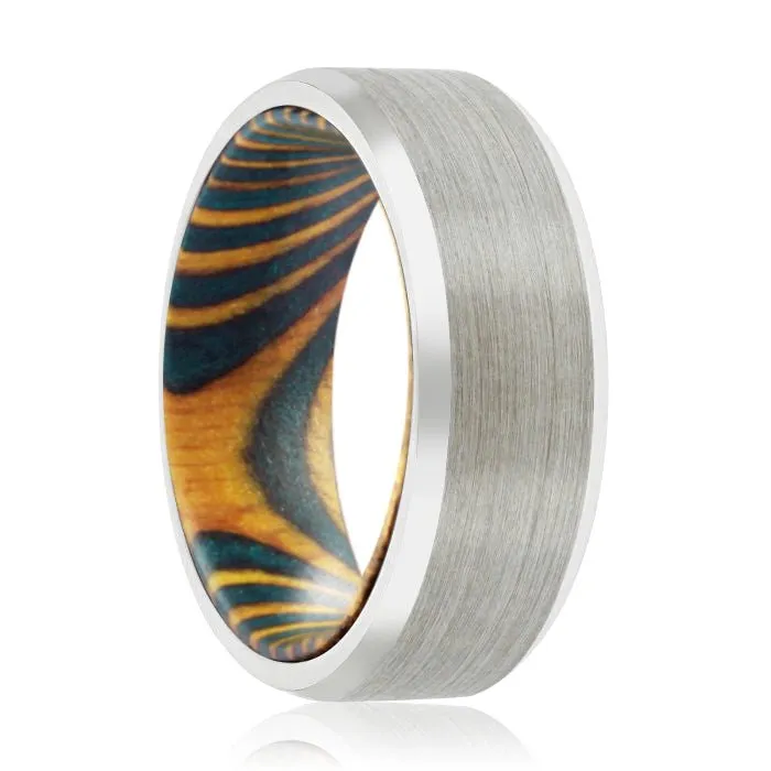 NORTON | Green & Yellow, Silver Tungsten Ring, Brushed, Beveled